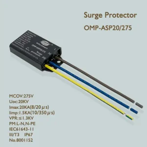 OMP-ASP20/275 20KV Lightning Arrester for LED Street Light ,LED Surge Protector ,20KA @8/20μs , CE,RoHs,IP67 OMP-ASP20/275 20KV Lightning Arrester for LED Street Light ,LED Surge Protector ,20KA @8/20μs , CE,RoHs,IP67