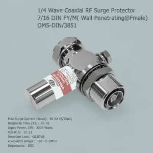 OMS-DIN/3851 3000W DIN7/16(L29) Coaxial RF Surge Protection Device  1/4λ , 380-512Mhz ,  50KA  Wall-Penetrating 